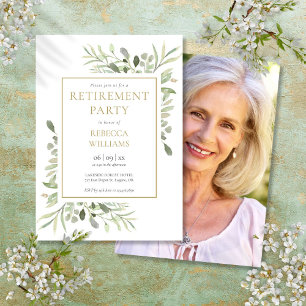 Retirement Party Greenery Foliage Photo Invitation