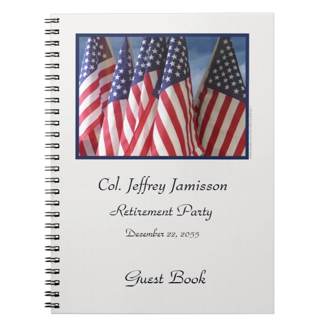 Retirement Party Guest Book, American Flags Notebook (Front)