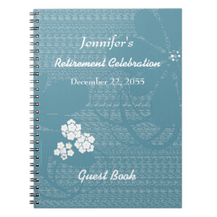 Retirement Party Guest Book Blue, White Floral