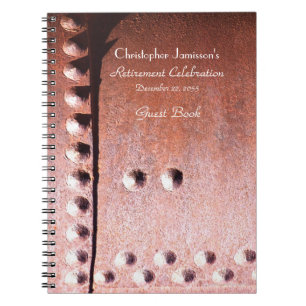 Retirement Party Guest Book, Faux Rusty Metal Notebook