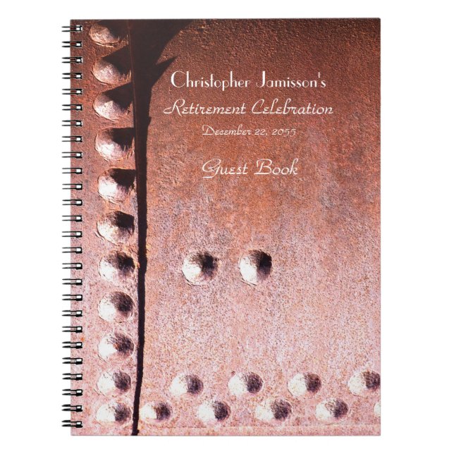 Retirement Party Guest Book, Faux Rusty Metal  Notebook (Front)