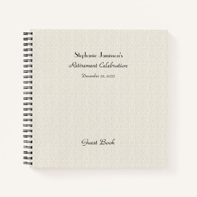 Retirement Party Guest Book, Faux Textured Burlap Notebook (Front)