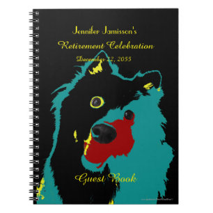 Retirement Party Guest Book, Name, Teal Dog Spiral Notebook