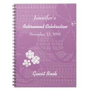 Retirement Party Guest Book Purple, White Floral