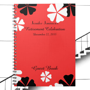 Retirement Party Guest Book, Red Floral Notebook