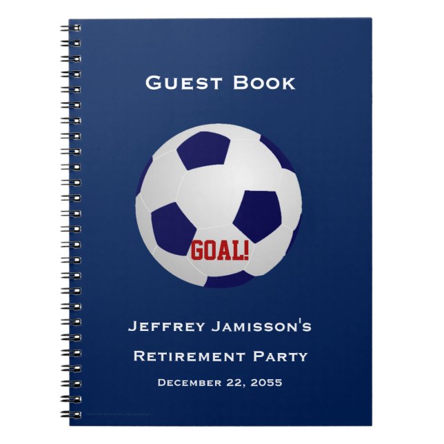 Retirement Party Guest Book, Soccer, Name Spiral Notebook (Front)