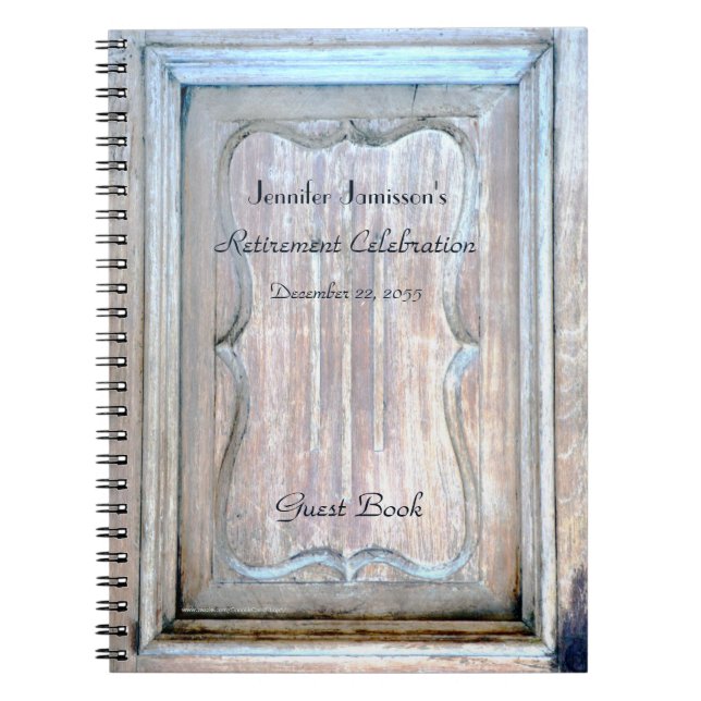 Retirement Party Guest Book, Weathered Wooden Door Notebook (Front)