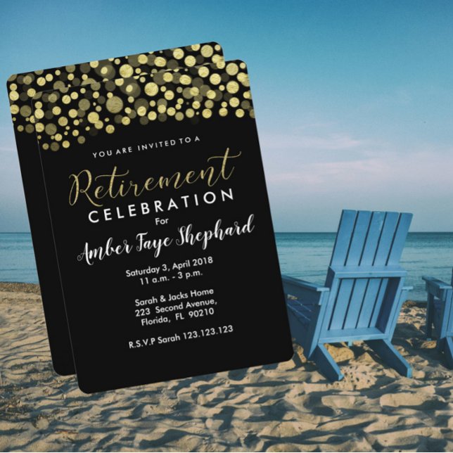 Retirement party invitation, black and gold invitation (Creator Uploaded)