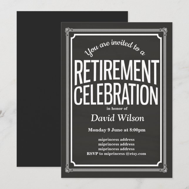 Retirement Party invitation, chalkboard background Invitation (Front/Back)