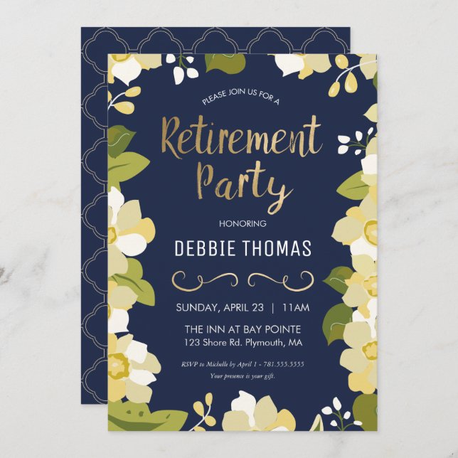 Retirement Party Invitation, Customise w/ Gold Invitation (Front/Back)