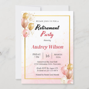 Retirement Party Invitation Gold Pink Modern