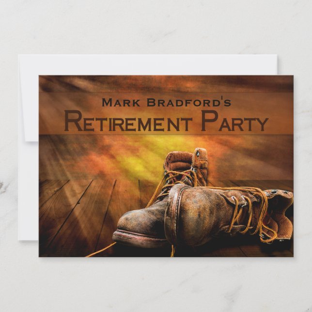 Retirement Party Invitation, Old Work Boots,Sunset Invitation (Front)