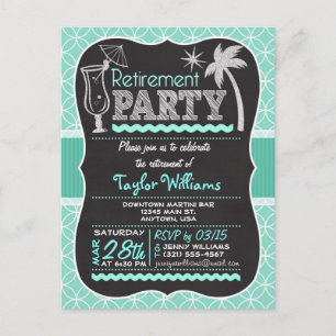 Retirement Party Invitation on Aqua Pattern Postcard