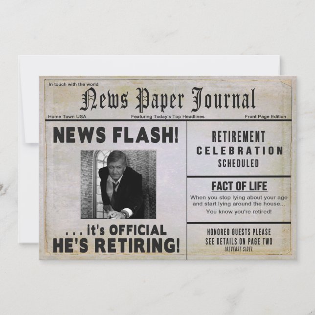 Retirement Party Invitation - PHOTO INSERT/ News - (Front)