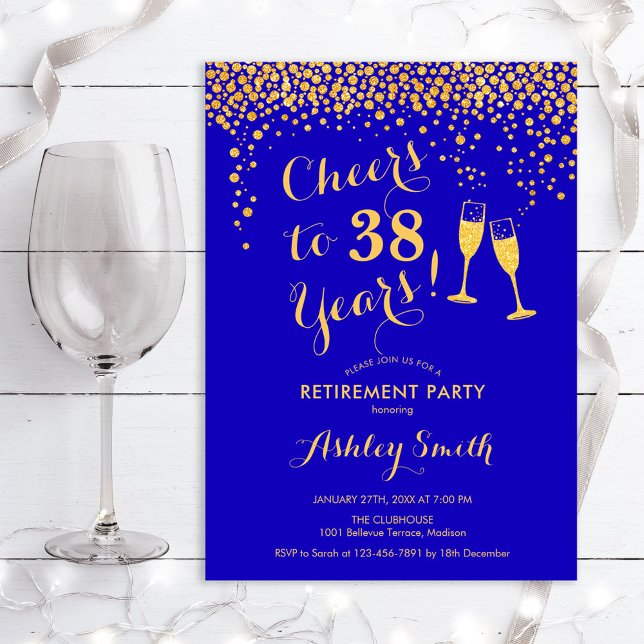 Retirement Party Invitation Royal Blue Gold (Creator Uploaded)