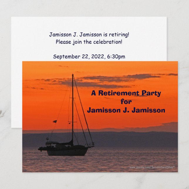 Retirement Party Invitation Sailboat at Sunset (Front/Back)