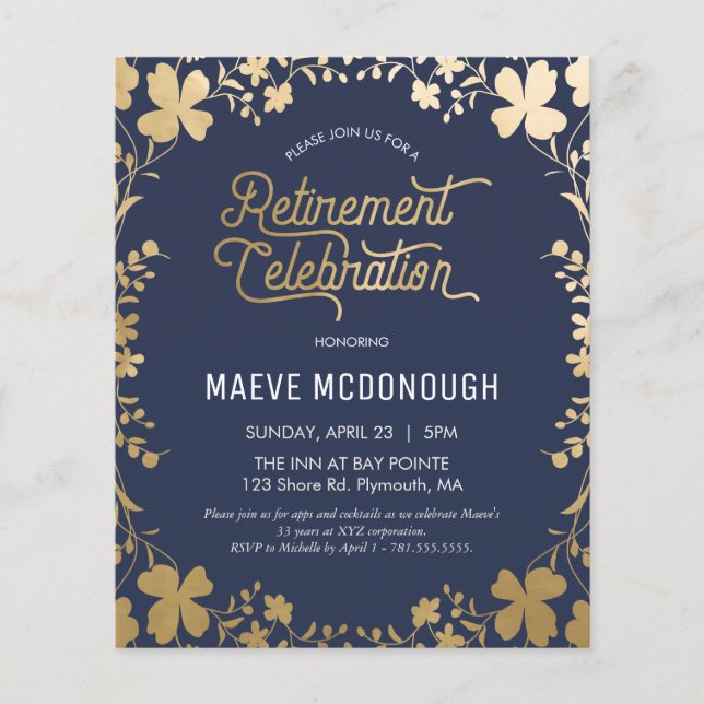 Retirement Party Invitation, Vintage Clover Invite Flyer (Front)