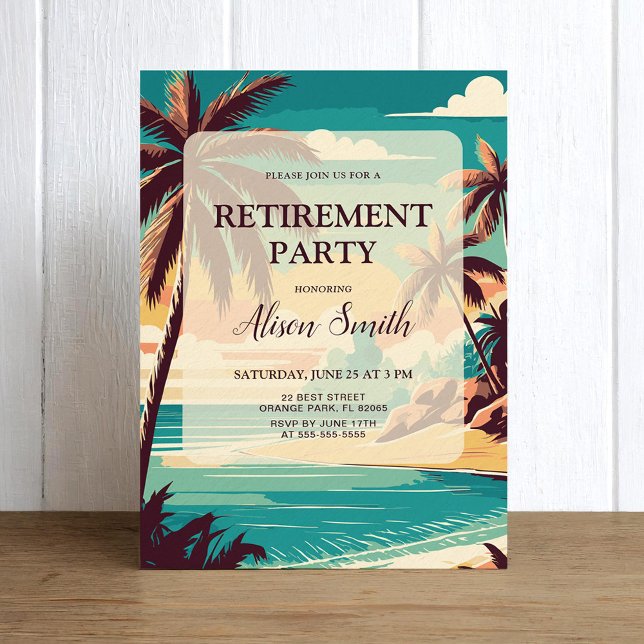 Retirement party invitation with tropical beach (Creator Uploaded)