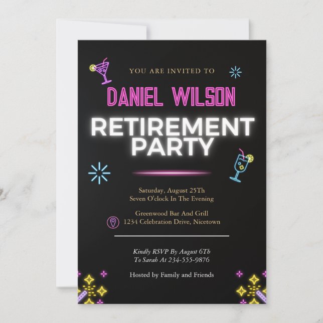 Retirement Party Invitations Colourful Neon Modern (Front)