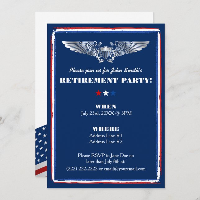 Retirement Party Invitations for Naval Air Force (Front/Back)