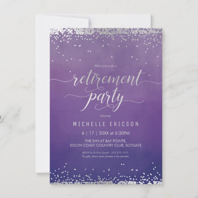 Retirement Party Invite - Custom, Elegant, Silver (Front)