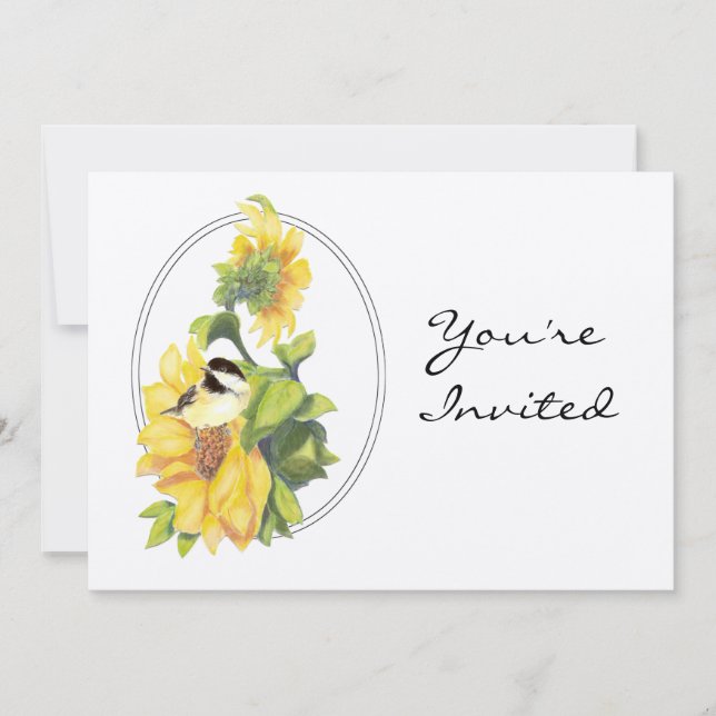 Retirement Party Invite Custom Sunflower and Bird (Front)