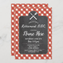 Retirement Party Invite Red Gingham BBQ Chalk