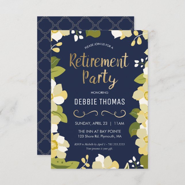 Retirement Party Invite, Small, Customise w/ Gold Invitation (Front/Back)