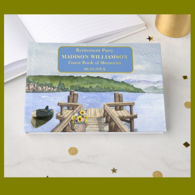 Retirement Party Lake Dock Real Gold Foil  Guest Book (Creator Uploaded)