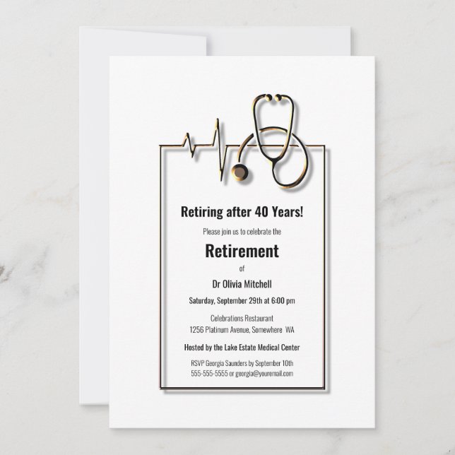 Retirement Party Medical Nurse Doctor Stethoscope Invitation (Front)