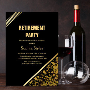 Retirement Party Modern Black and Gold Invitation