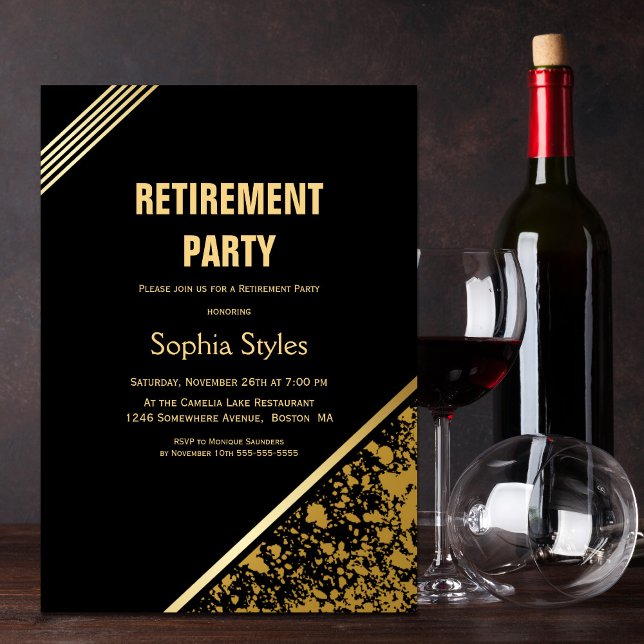 Retirement Party Modern Black and Gold Invitation (Creator Uploaded)
