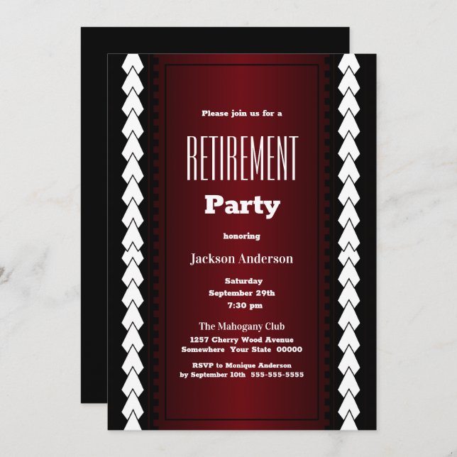 Retirement Party Modern Black Red and White Invitation (Front/Back)