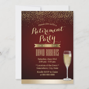 Retirement Party Modern Burgundy Red Gold Confetti Invitation