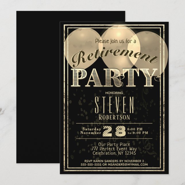 Retirement Party | Modern Gold Festive Invitation (Front/Back)