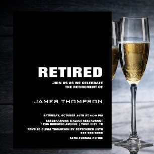 Retirement Party Modern Simple Black and White Invitation