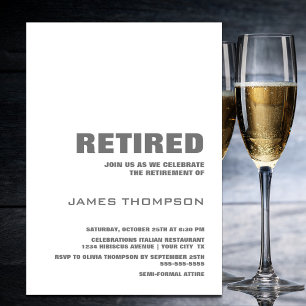 Retirement Party Modern Simple White and Grey Invitation