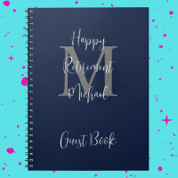 Retirement Party Monogram Blue Grey White Guest