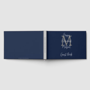 Retirement Party Monogram Blue Grey White Sign-In Guest Book