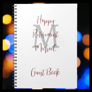 Retirement Party Monogram White Burgundy Guest Notebook