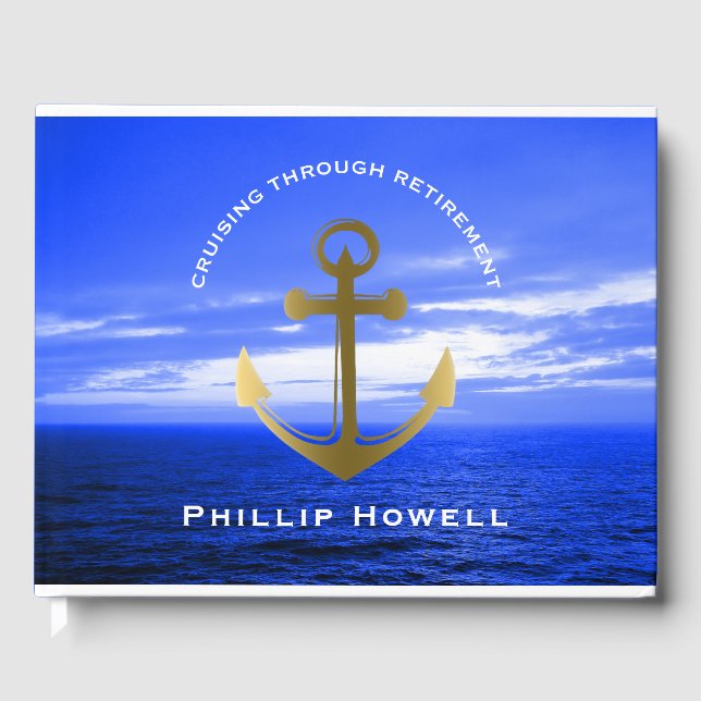 Retirement Party Nautical Anchor Blue Ocean Guest Book (Front)