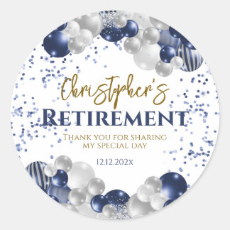Retirement Party Navy Balloons Classic Round Sticker