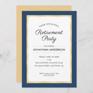 Retirement Party   Navy Blue and Gold Invitation