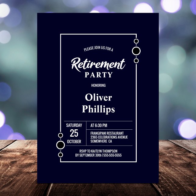 Retirement Party Navy Blue with White Frame Party Invitation (Creator Uploaded)