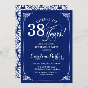 Retirement Party - Navy White Damask Invitation