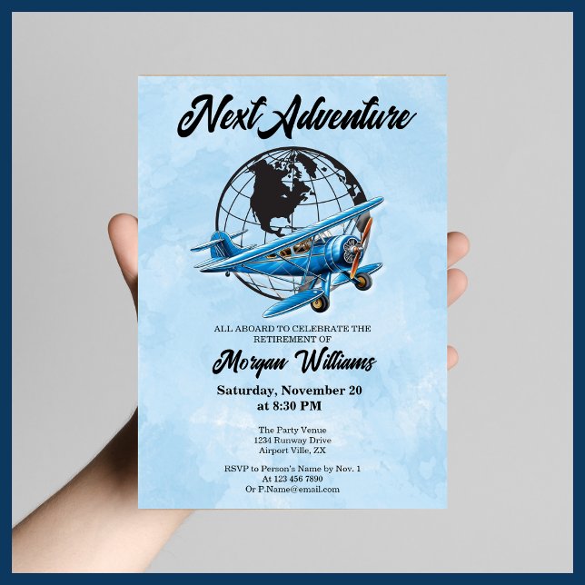 Retirement Party Next Adventure Travel Plane  Invitation (Creator Uploaded)