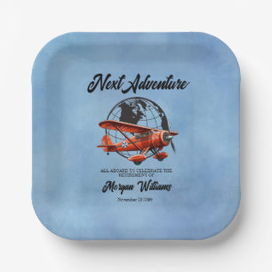 Retirement Party Next Adventure Travel Plane  Paper Plate