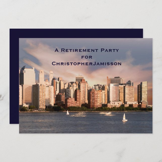 Retirement Party, NYC Manhattan Skyline, Name, Invitation (Front/Back)