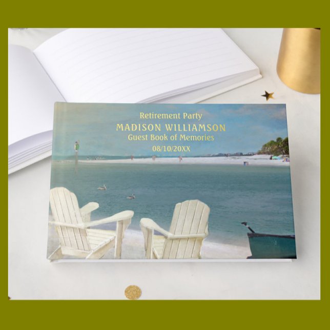 Retirement Party Ocean Beach Real Gold Foil  Guest Book (Creator Uploaded)