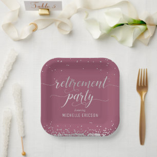 Retirement Party Paper Plate Elegant Silver, Pink